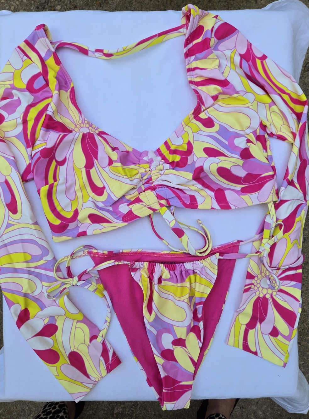 NWT Adore Me Pink & Yellow Floral Long Sleeve Womens Swim Set